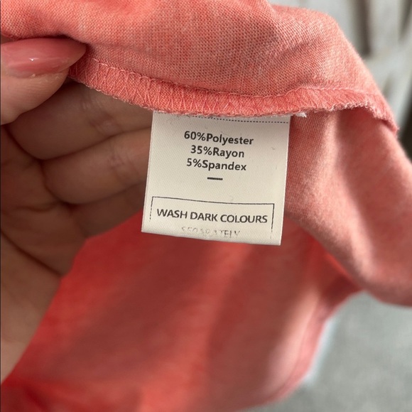 Coral V-Neck Top with Lace Sleeves - Picture 3 of 9